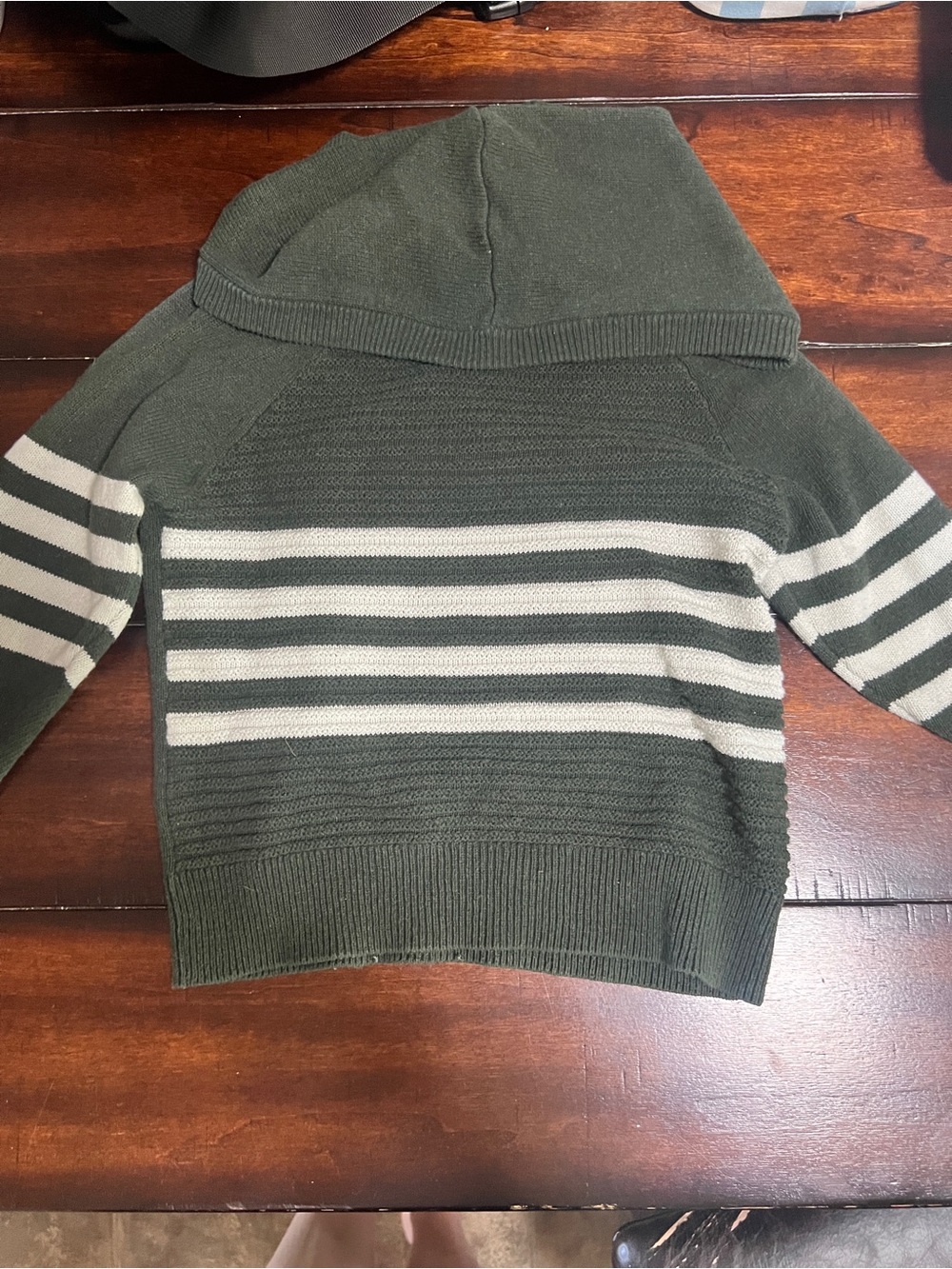 Cat & Jack Olive and Cream Striped Hooded Crewneck Sweater